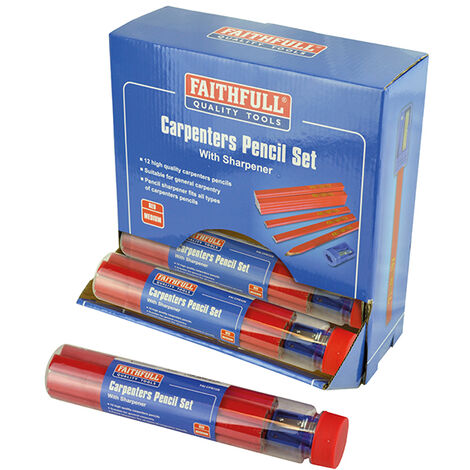 Faithfull Carpenters Pencils Red (12 x Tubes of 12 + Sharpener) FAICPDISP (1/2)