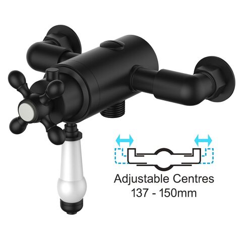 Matt Black Thermostatic Traditional Exposed Shower Mixer Valve - 137mm 150mm