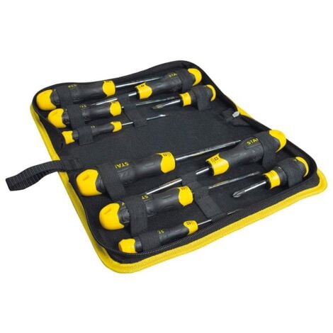 STANLEY 10 Piece CUSHION GRIP Screwdriver Set in Wallet Pozi Flat STA265014W