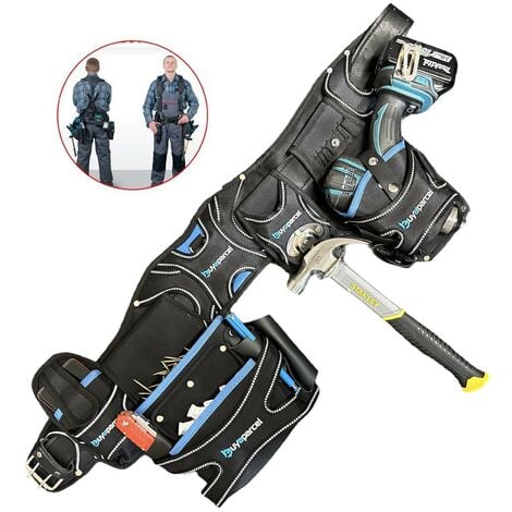 BAP Heavy Duty Toolbelt 5 PC Pouch Holster Tool Belt Set and Hammer Holder Black