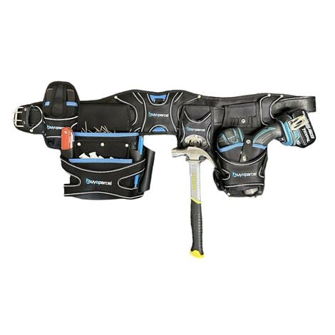 BAP Heavy Duty Toolbelt 5 PC Pouch Holster Tool Belt Set and Hammer Holder Black