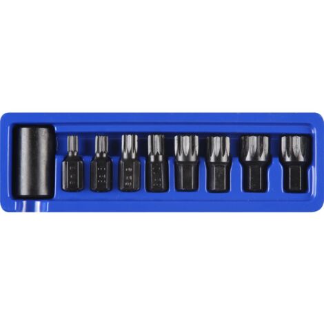 US PRO Tools 9-teiliges Spline Bit-Set Mit 1/2" Bithalter – M6 Bis M18, S2-Stahl, Für Schlagschrauber