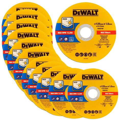 Dewalt 125mm 5.5"" 1mm Thin INOX Metal Cutting Disc 22mm Bore Flat Disc X 12 Pack