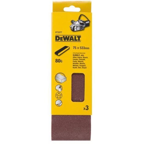 Dewalt DT3377-QZ Sanding Belt 533 x 75mm 80G Grit Pack of 3 Fits DCW220NT