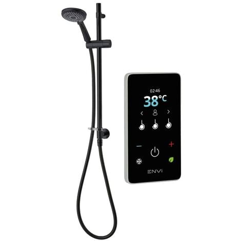 Triton ENVi Wired Thermostatic Electric Shower 10.5KW Riser Rail Black