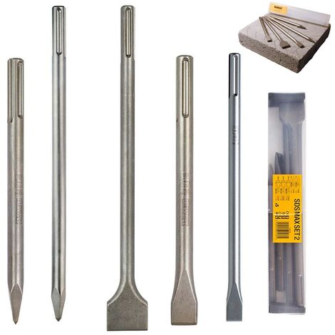 6-Piece SDS Max Chisel Set – Concrete Drill Bit Set With Point, Flat & Scaling Chisels For Rotary Hammers