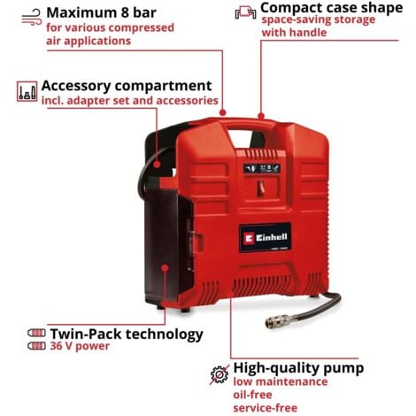 Einhell Power X-Change 18v Cordless Portable Compressor TE-AC 36/8 Li OF - Bare