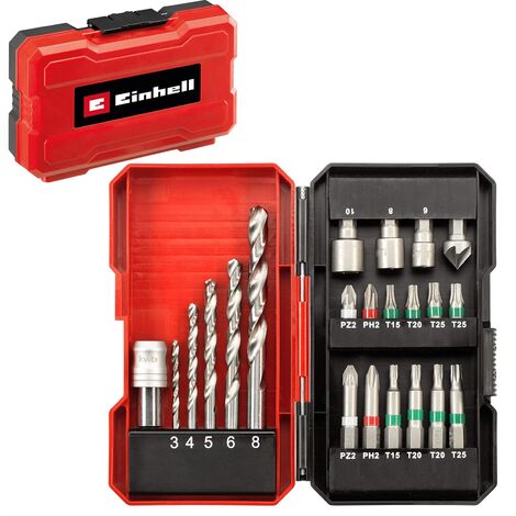 Einhell KWB 22 Piece HSS Drill Screwdriver Bit Set PZ2 PH2 T20 Nut Driver + Case