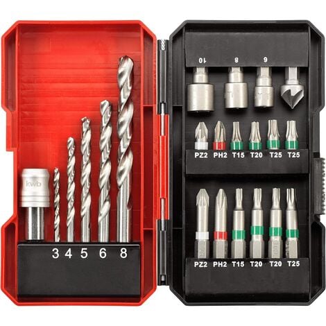Einhell KWB 22 Piece HSS Drill Screwdriver Bit Set PZ2 PH2 T20 Nut Driver + Case