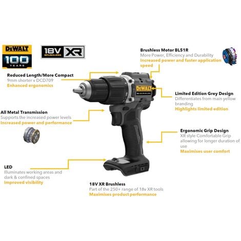 Dewalt DCD100P2T Black 18v XR Brushless Compact Combi Hammer Drill + 25PC Set