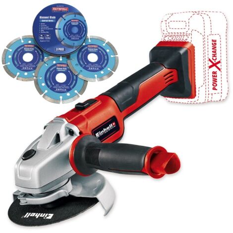 Einhell 18v Cordless Brushless Angle Grinder 115mm Power X-Change +X3 Blades (1/5)