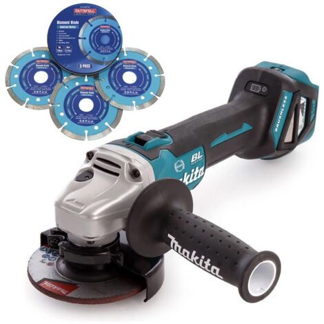 Makita DGA463Z 18v Cordless Brushless 115mm Angle Grinder + X3 Blades (1/5)