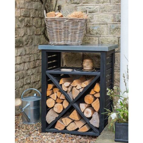 Garden Trading Moreton Cross Wooden Log Wood Store Kindling Shelf Black Storage (1/3)