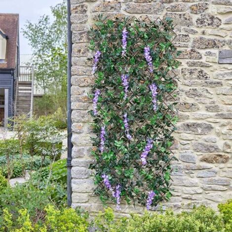 Garden Mile Purple Wisteria Trellis Leaves & Flowers Artificial Leaf Trellis Panel Spring & Summer Garden Decoration Climbing Faux Plants Flowers Panels Ornamental Outdoor Indoor (180 x 90cm)