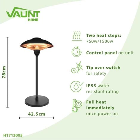 Vaunt Electric Tabletop Black Premium Lantern Style Heater Anti-Tip for Safety