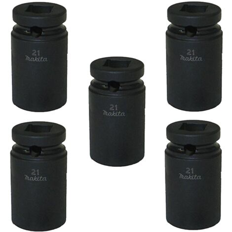 5 x Makita 134833-2 1/2"" 21mm Scaffolders Impact Socket 52mm Long Retaining Pin