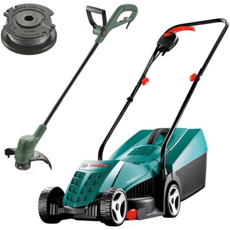 Bosch Rotak 32 Electric Rotary Lawnmower 32cm 1200w & Grass Trimmer Strimmer (1/5)