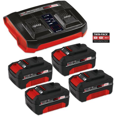Einhell Twin 18v 36v Power X-Change Starter Kit 4x 4.0Ah Battery + Twin Charger