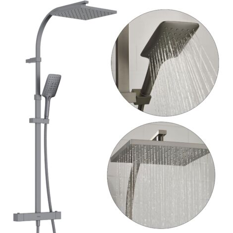 Bristan Quadrato Safe Touch bar shower mixer – Gun metal grey – Thermostatic cartridge with safety stop – Integral diverter for handset and drench head (1/5)