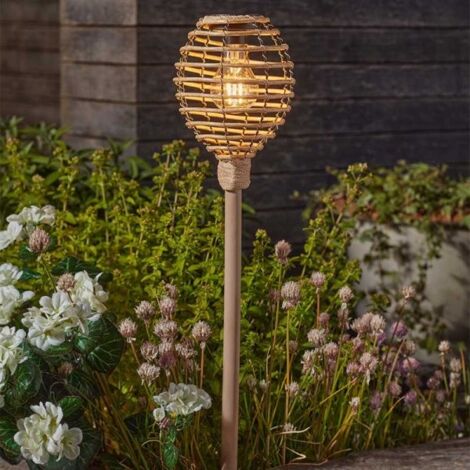 2x Smart Garden Lumina Rattan Post Stake Bollard Ground Path Solar Light Natural (1/2)