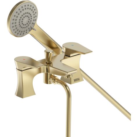 Bristan Hourglass Deck Mounted Bath Shower Mixer Tap Hose Head Brushed Brass