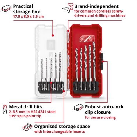 Einhell Premium KWB 10 Piece Metal HSS Drill Bit Set 175mm + Clear S-Case