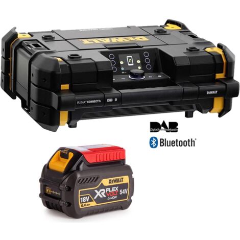 Dewalt 18v Tstak DAB Digital Site Radio Bluetooth Charger USB + Flexvolt 6.0AH