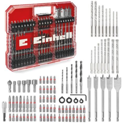 Einhell Premium KWB 95 Piece Drill Bit Set Masonry HSS Flat Brad Wood Bits +Case