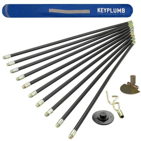 Keyplumb Drain Rod Set Universal 13 piece including 3 Fittings + 30ft Carry Bag