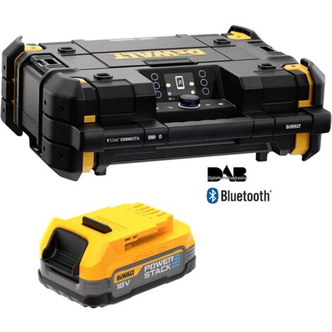 Dewalt 18v Tstak DAB Digital Site Radio Bluetooth Charger USB + Powerstack 1.7AH (1/5)