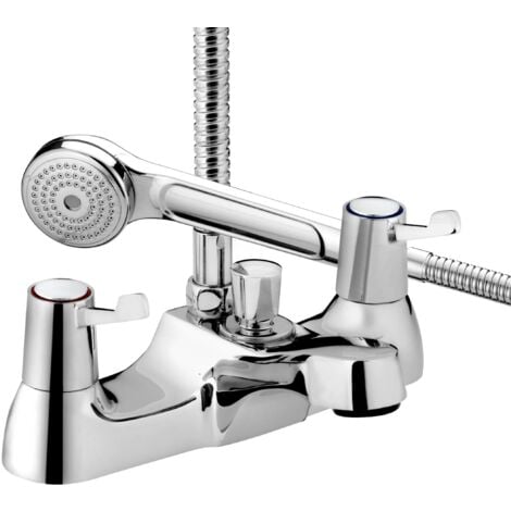 Bristan Lever Deck Mounted Bath Shower Mixer Tap + Hose + Shower Head
