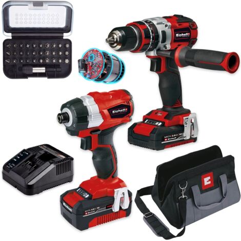 Einhell PXC 18V Brushless Twin Pack Combi Hammer Drill + Impact Driver + Bit Set