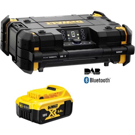 Dewalt 18v Tstak DAB Digital Site Radio Bluetooth Charger USB + 5.0AH Battery
