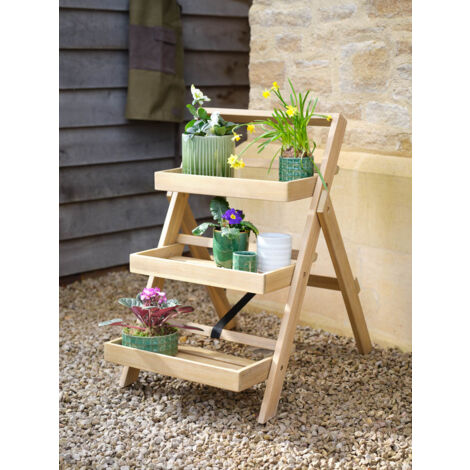 Garden Trading Titchberry Folding Flower Pot Plant Stand Small Wooden Natural