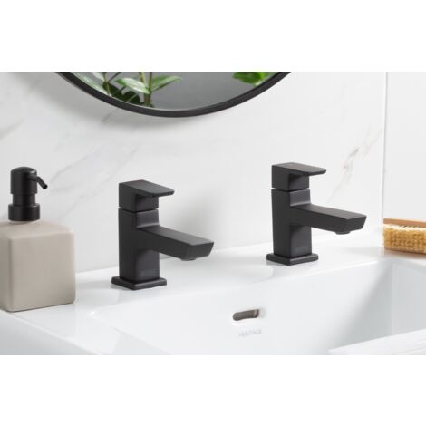 Bristan Cobalt 1/2 BLK Basin Pillar Taps Pair 1/2"" Black Tap