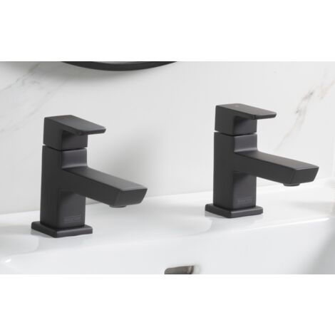 Bristan Cobalt 1/2 BLK Basin Pillar Taps Pair 1/2"" Black Tap
