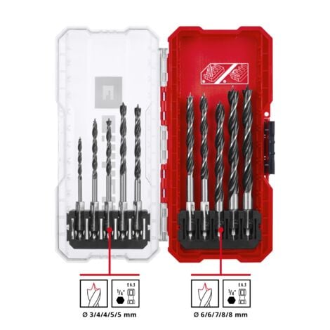 Einhell Premium KWB 10 Piece Brad Wood Drill Bit Set Carbide 175mm Clear S-Case