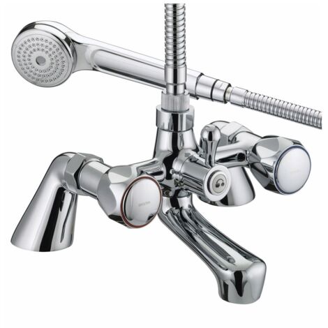 Bristan Club Chrome Pillar Bath Shower Mixer Tap with Metal Heads - VAC-PBSM-C-MT (1/2)