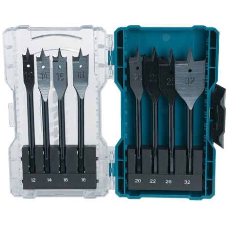 Makita 8 Piece Hex Shank Wood Flat Drill Bit Set +Case 12mm 14 16 18 20 22 25 35 (1/2)