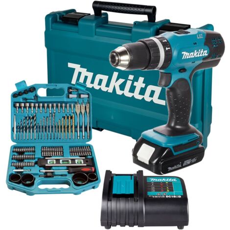 Makita DHP453 LXT 18v Lithium Combi Hammer Drill 1x Batt 100 Screwdriver Bit Set (1/5)