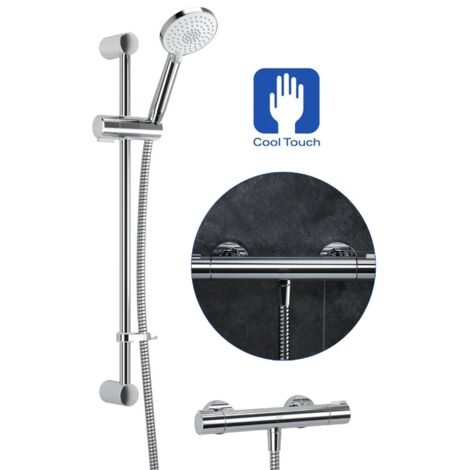 Mira EV Thermostatic Bar Mixer Shower Chrome Cool Touch + 90mm Head + Riser Rail (1/5)