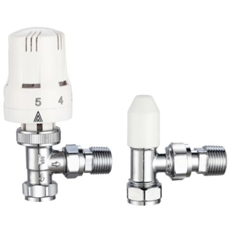 Keyplumb 15mm TRV Thermostatic Radiator Valve Angled & Lockshield Bi-Directional (1/4)