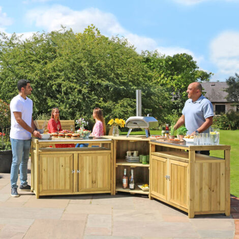 Zest Terraza Outdoor Kitchen Garden Corner Unit Double Cupboard Set Modular Wood