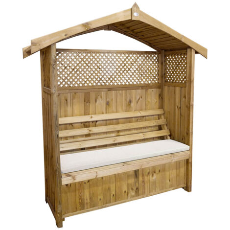 Zest Hampshire Arbour Wooden Garden Seat & Storage Box & Stone Seat Pad Cushion