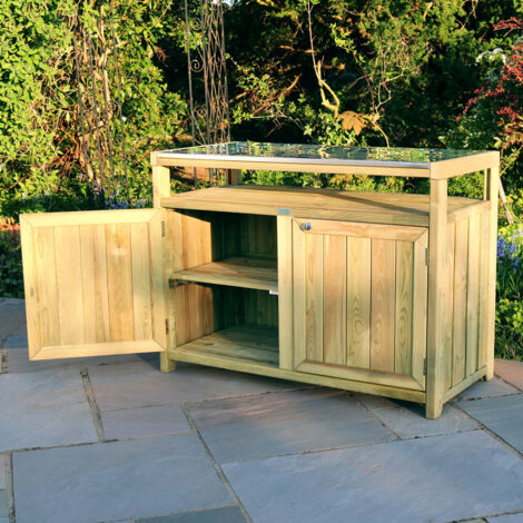 Zest Terraza Outdoor Kitchen Garden Double Unit Cupboard Side Table Storage Wood