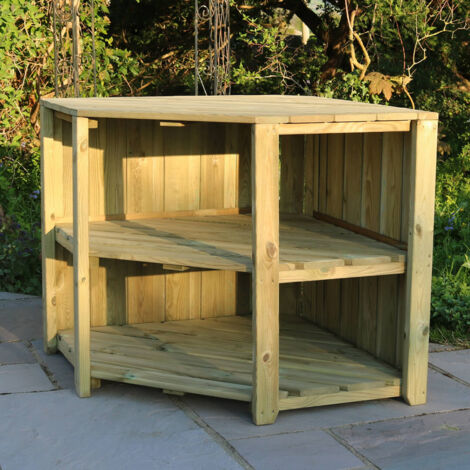 Zest Terraza Outdoor Garden Kitchen Corner Unit Side Table Storage Shelves Wood