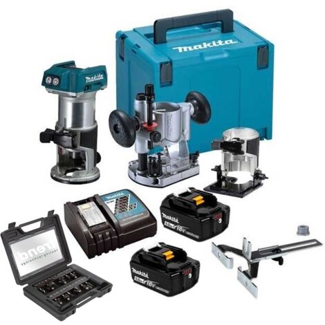 Makita DRT50RTJX2 18v Brushless Laminate Router Trimmer Plunge Trend 12PC Kit (1/5)