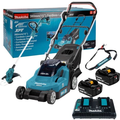 Makita DLM382PT2 18v / 36v LXT Cordless Battery Lawn Mower 2x5ah + Line Trimmer (1/5)