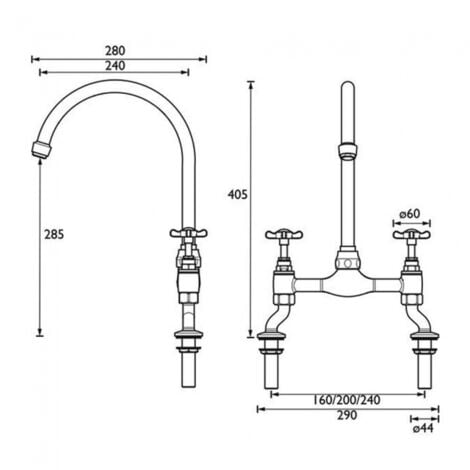 Bristan 1901 DSM Chrome Deck Mounted Kitchen Mixer Surface Mounted