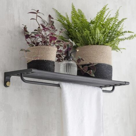 Adelphi Matt Black & Brass Bathroom Metal Steel Shelf & Towel Rail Bar Holder
